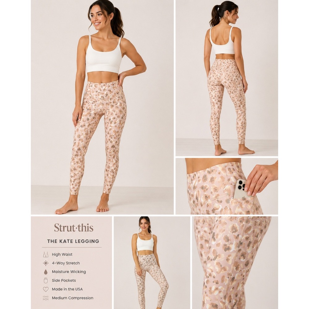 Strut This Leggings Leopard Print High Waisted Activewear Peach Tan‎ Medium